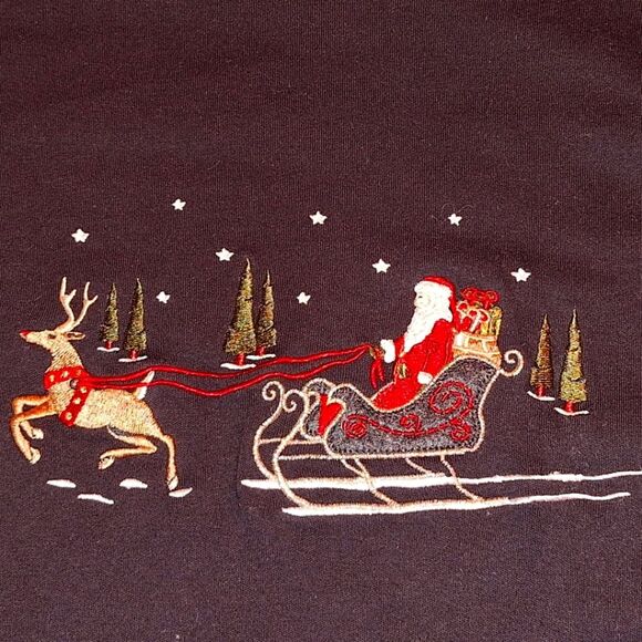 VTG Embroidered Christmas Mock Turtleneck L Black Croft & Barrow Santa Sleigh - Picture 1 of 7